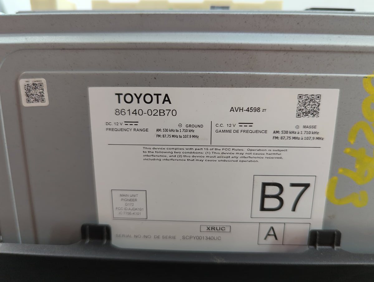 2020 Toyota Corolla Radio AM FM Cd Player Receiver Replacement P/N:86140-02B70 AVH-4598, SCPY001340UC Fits OEM Used Auto Par