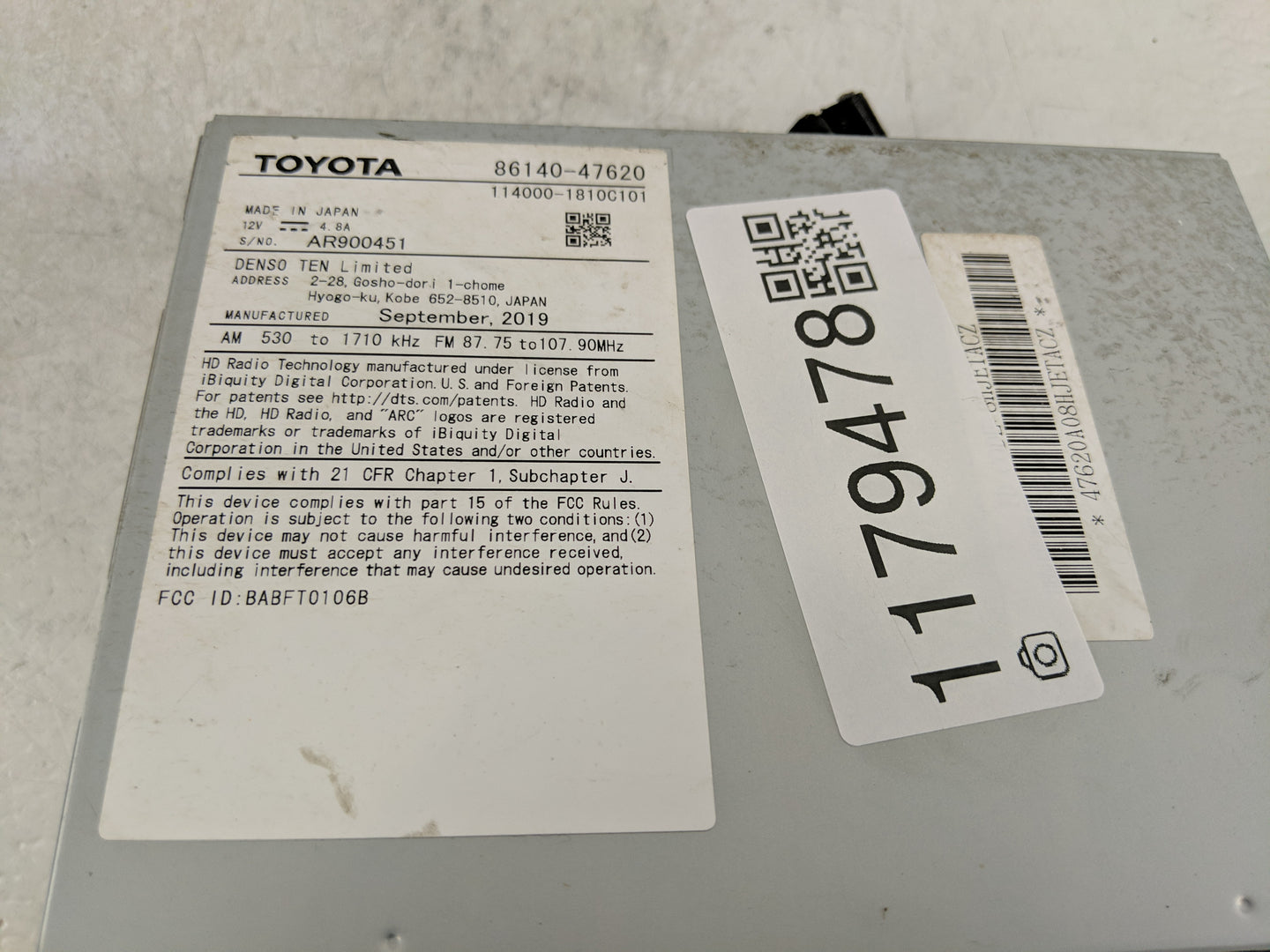 2019-2020 Toyota Prius Radio AM FM Cd Player Receiver Replacement P/N:86140-47620 Fits Fits 2019 2020 OEM Used Auto Parts - 
