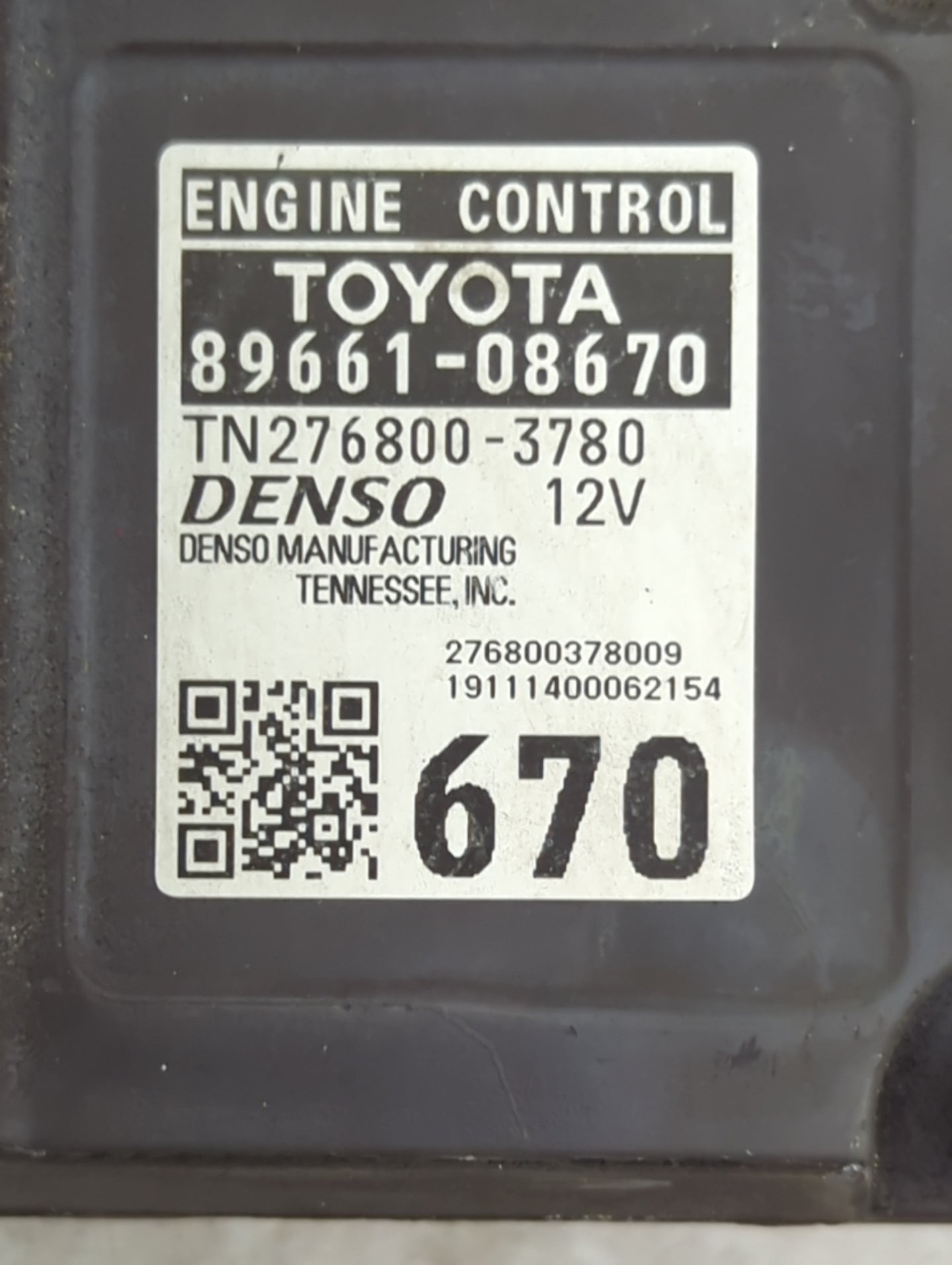 2018-2020 Toyota Sienna PCM Engine Control Computer ECU ECM PCU OEM P/N:89661-08670 TN276800-3780 Fits Fits 2018 2019 2020 O