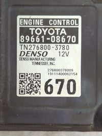 2018-2020 Toyota Sienna PCM Engine Control Computer ECU ECM PCU OEM P/N:89661-08670 TN276800-3780 Fits Fits 2018 2019 2020 O