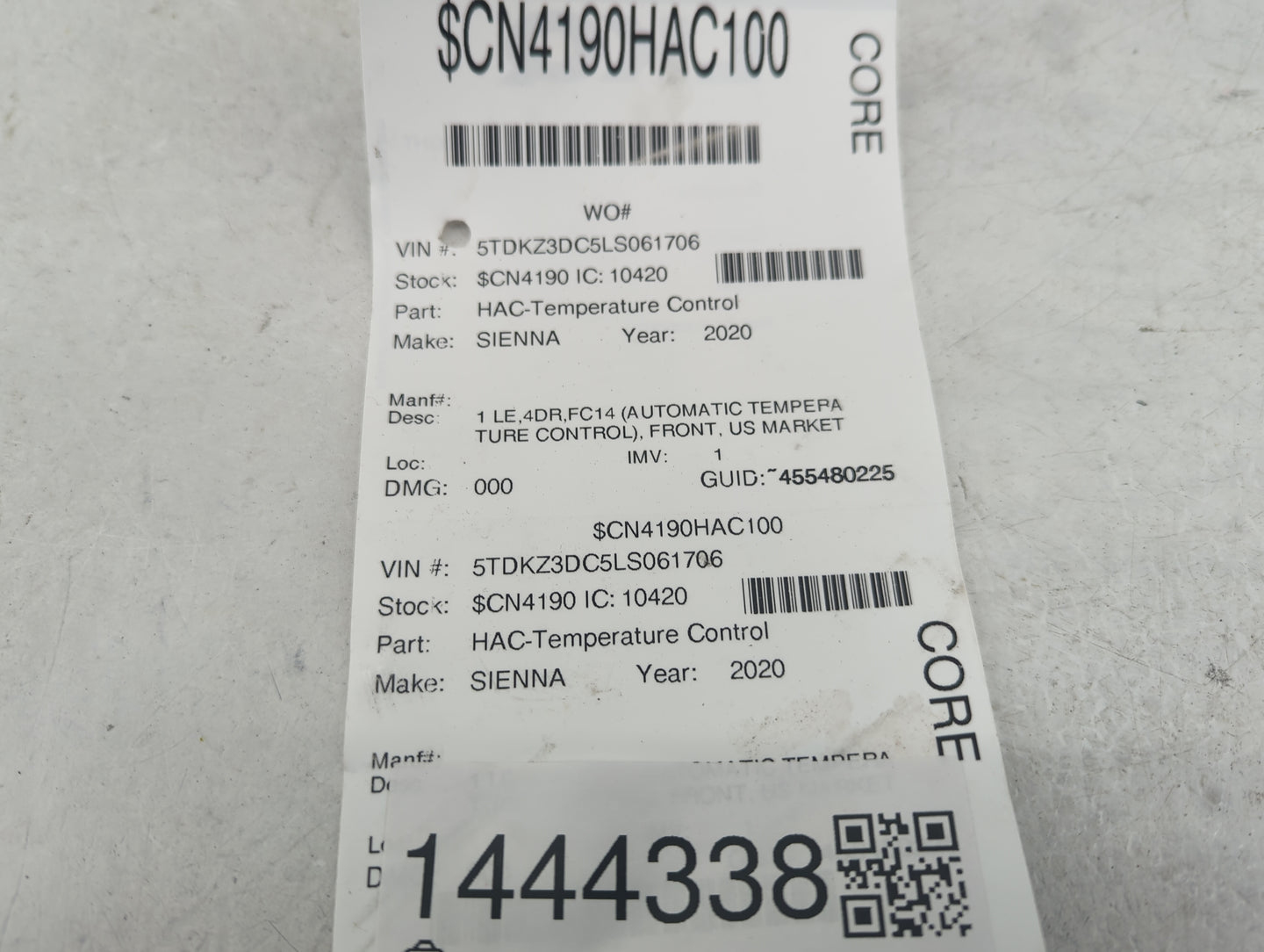 2018-2020 Toyota Sienna Climate Control Module Temperature AC/Heater Replacement Fits Fits 2018 2019 2020 OEM Used Auto Part