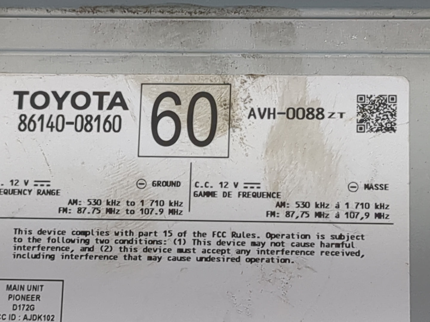 2019-2020 Toyota Sienna Radio AM FM Cd Player Receiver Replacement P/N:86140-08160 AVH-0088 Fits Fits 2019 2020 OEM Used Aut