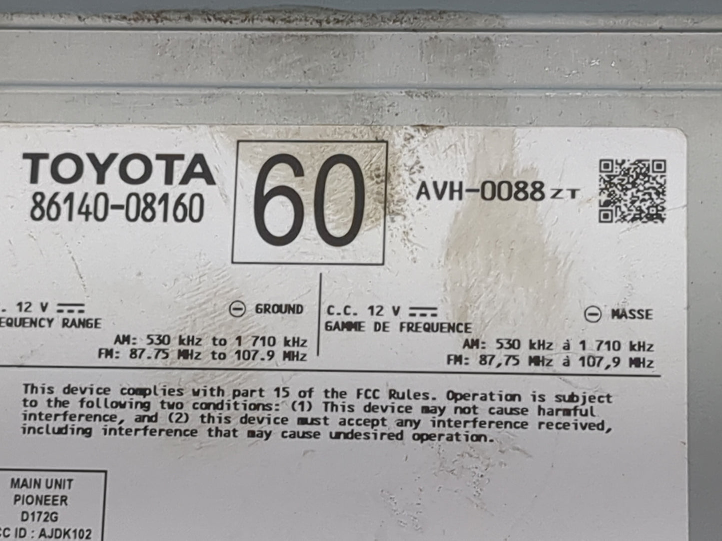 2019-2020 Toyota Sienna Radio AM FM Cd Player Receiver Replacement P/N:86140-08160 AVH-0088 Fits Fits 2019 2020 OEM Used Aut