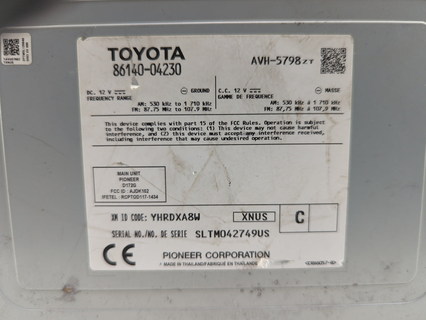 2020-2022 Toyota Tacoma Radio AM FM Cd Player Receiver Replacement P/N:86140-04230 AVH-5798ZT, D172G Fits Fits 2020 2021 202