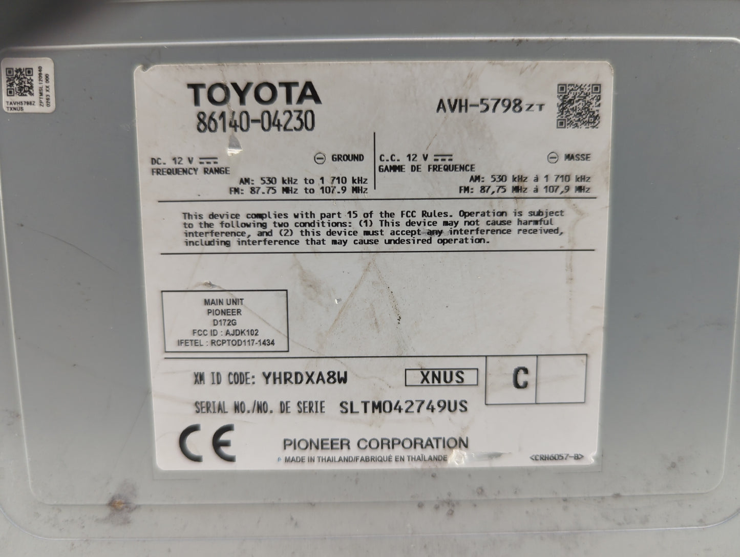 2020-2022 Toyota Tacoma Radio AM FM Cd Player Receiver Replacement P/N:86140-04230 AVH-5798ZT, D172G Fits Fits 2020 2021 202