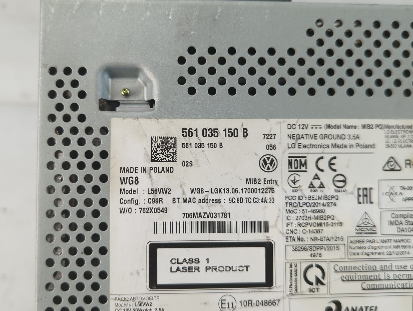 2020 Volkswagen Jetta Radio AM FM Cd Player Receiver Replacement P/N:561 035 150 B Fits OEM Used Auto Parts - Oemusedautopar