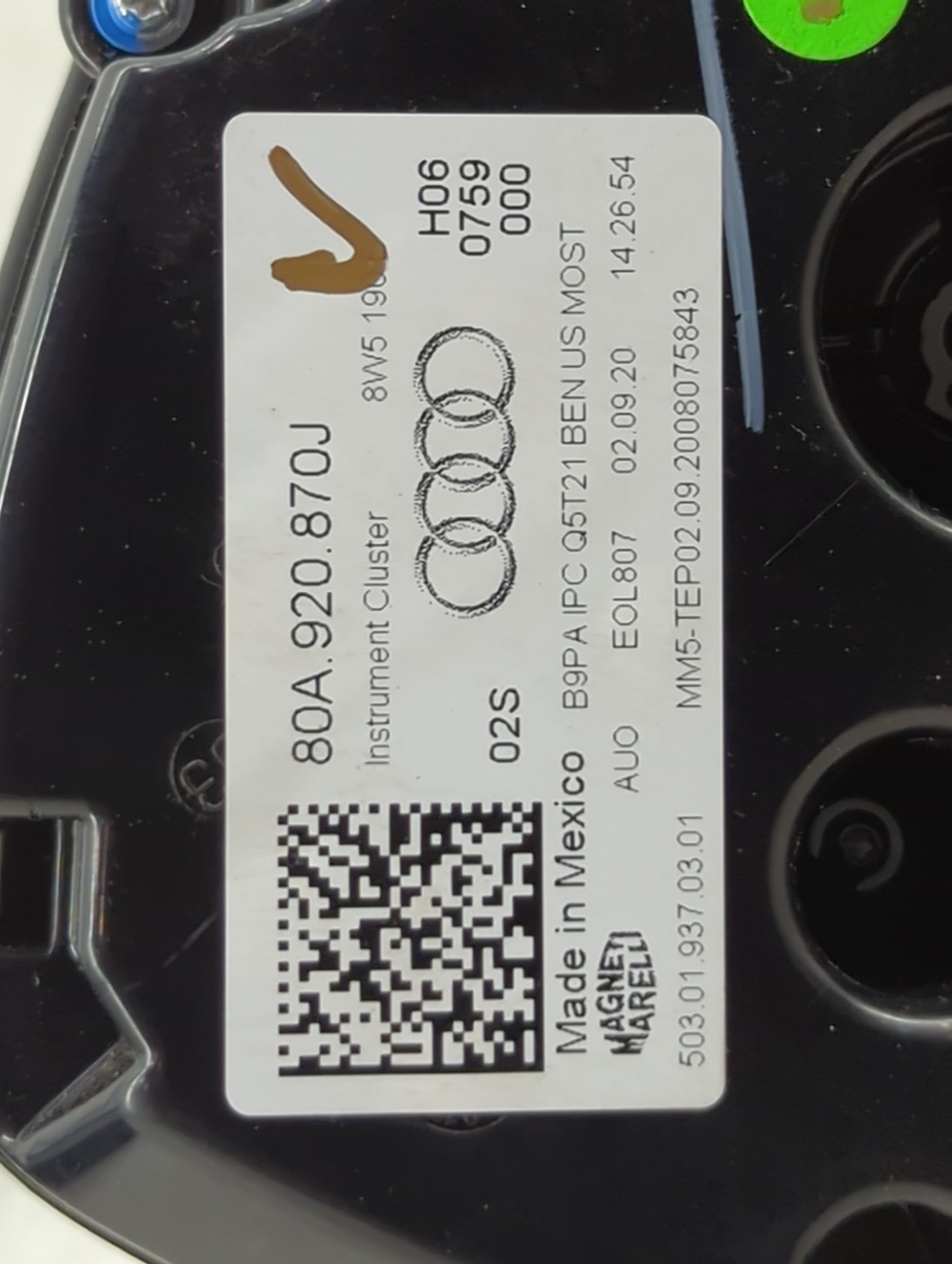 2021 Audi Q5 Instrument Cluster Speedometer Gauges P/N:80A 920 870J Miles: Fits OEM Used Auto Parts - Oemusedautoparts1.com
