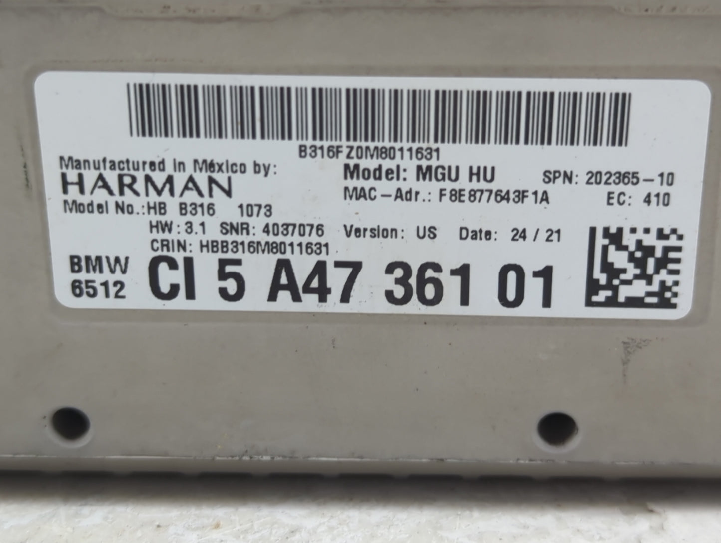 2018-2021 Bmw X3 Radio AM FM Cd Player Receiver Replacement P/N:CI5A4736101 HBB316, MGUHU Fits Fits 2016 2017 2018 2019 2020