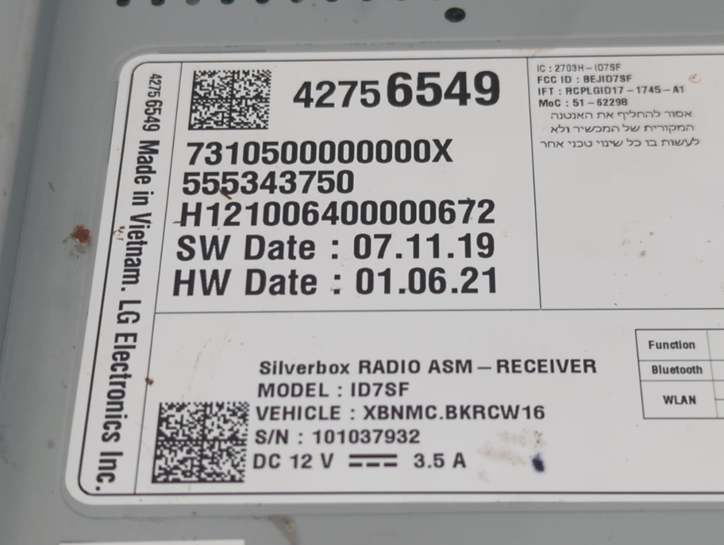 2020-2022 Chevrolet Spark Radio AM FM Cd Player Receiver Replacement P/N:42756549 Fits Fits 2020 2021 2022 OEM Used Auto Par
