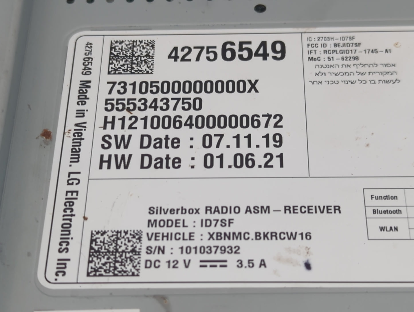 2020-2022 Chevrolet Spark Radio AM FM Cd Player Receiver Replacement P/N:42756549 Fits Fits 2020 2021 2022 OEM Used Auto Par