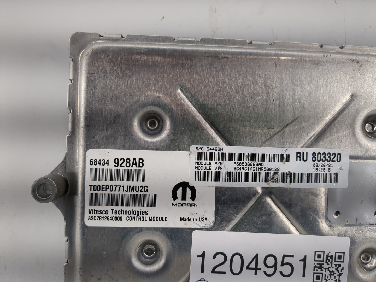 2021-2022 Chrysler Voyager PCM Engine Control Computer ECU ECM PCU OEM P/N:68434 928AB Fits Fits 2020 2021 2022 OEM Used Aut