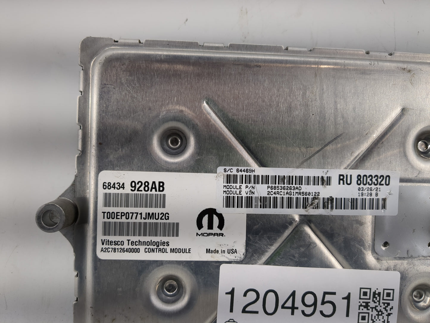 2021-2022 Chrysler Voyager PCM Engine Control Computer ECU ECM PCU OEM P/N:68434 928AB Fits Fits 2020 2021 2022 OEM Used Aut