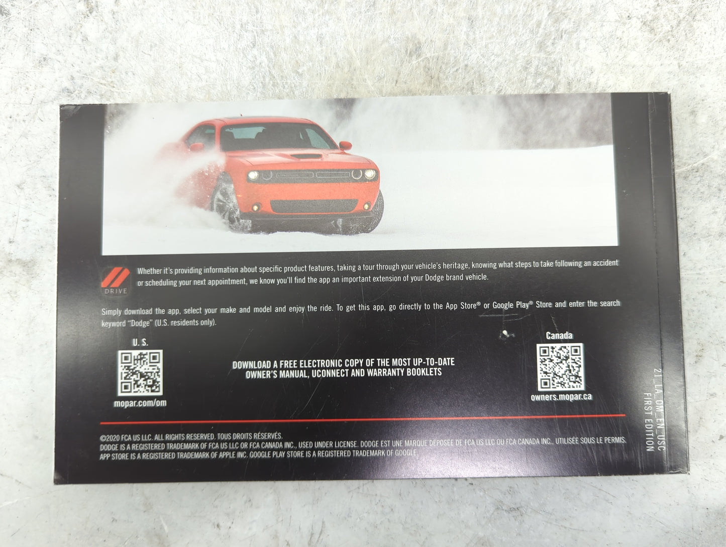 2021 Dodge Challenger Owners Manual Book Guide P/N:21_LA_OM_EN_USC OEM Used Auto Parts - Oemusedautoparts1.com