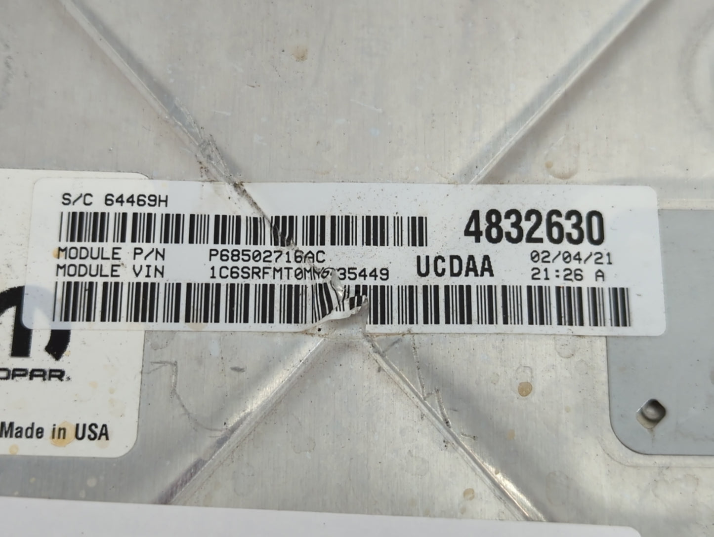 2021 Dodge Ram 1500 PCM Engine Control Computer ECU ECM PCU OEM P/N:68434 933AA Fits Fits 2020 2022 OEM Used Auto Parts - Oe