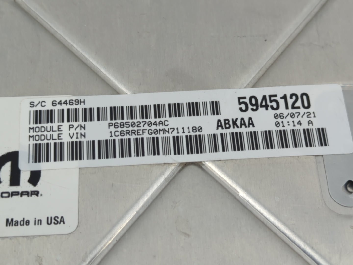 2021 Dodge Ram 1500 PCM Engine Control Computer ECU ECM PCU OEM P/N:68434 926AB Fits Fits 2020 2022 OEM Used Auto Parts - Oe