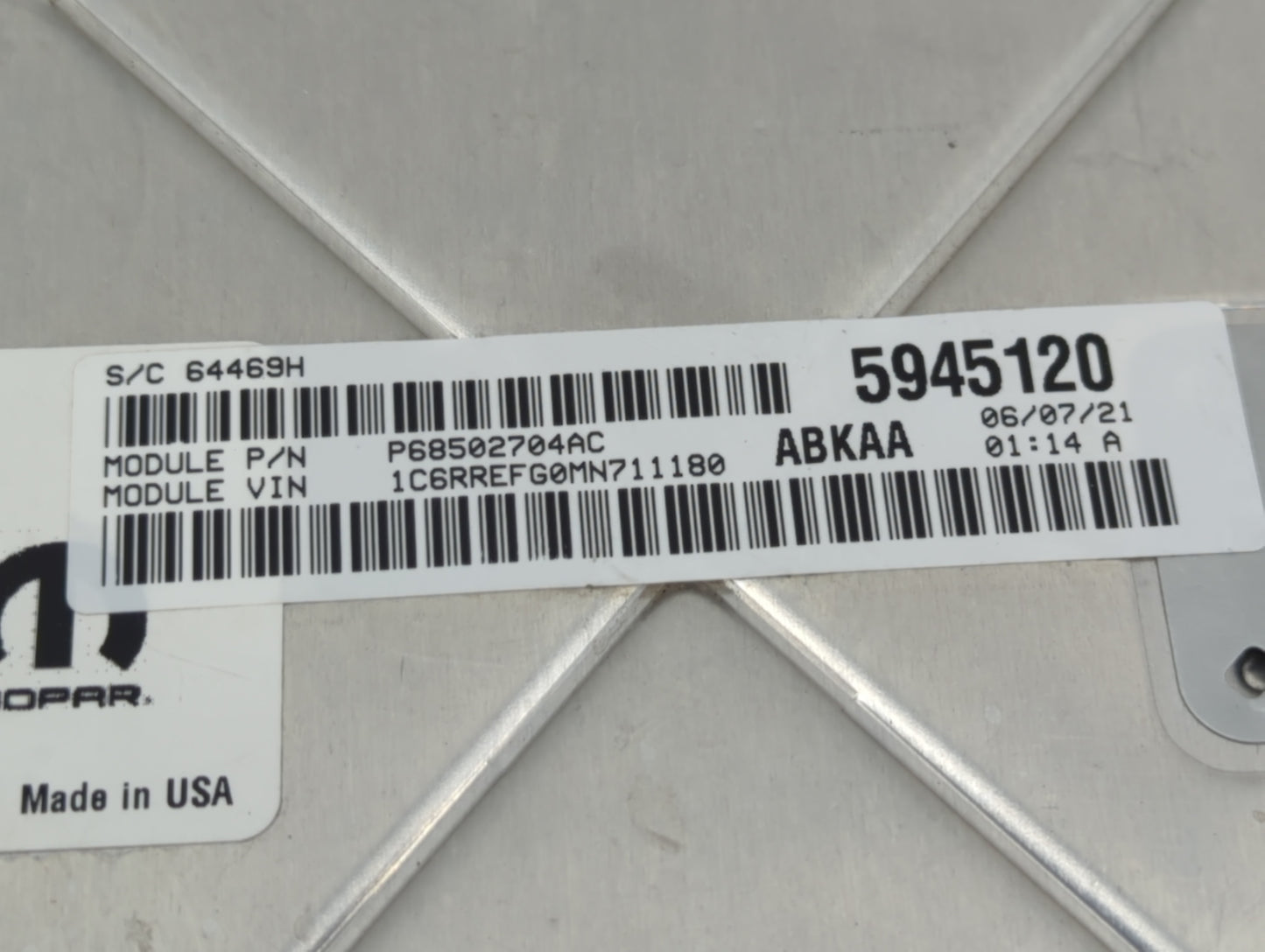 2021 Dodge Ram 1500 PCM Engine Control Computer ECU ECM PCU OEM P/N:68434 926AB Fits Fits 2020 2022 OEM Used Auto Parts - Oe