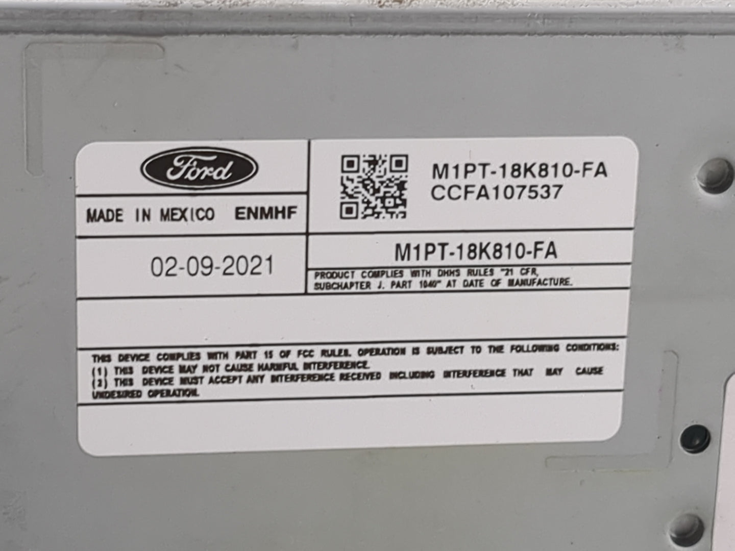 2021-2022 Ford Bronco Sport Radio AM FM Cd Player Receiver Replacement P/N:M1PT-18K810-FA CCFA107537 Fits Fits 2021 2022 OEM