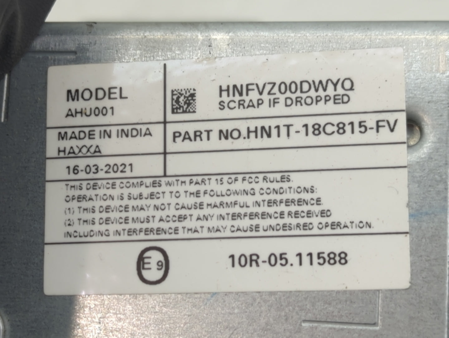 2018-2022 Ford Ecosport Radio AM FM Cd Player Receiver Replacement P/N:HNFVZ00DWYQ HN1T-18C815-FV Fits OEM Used Auto Parts -