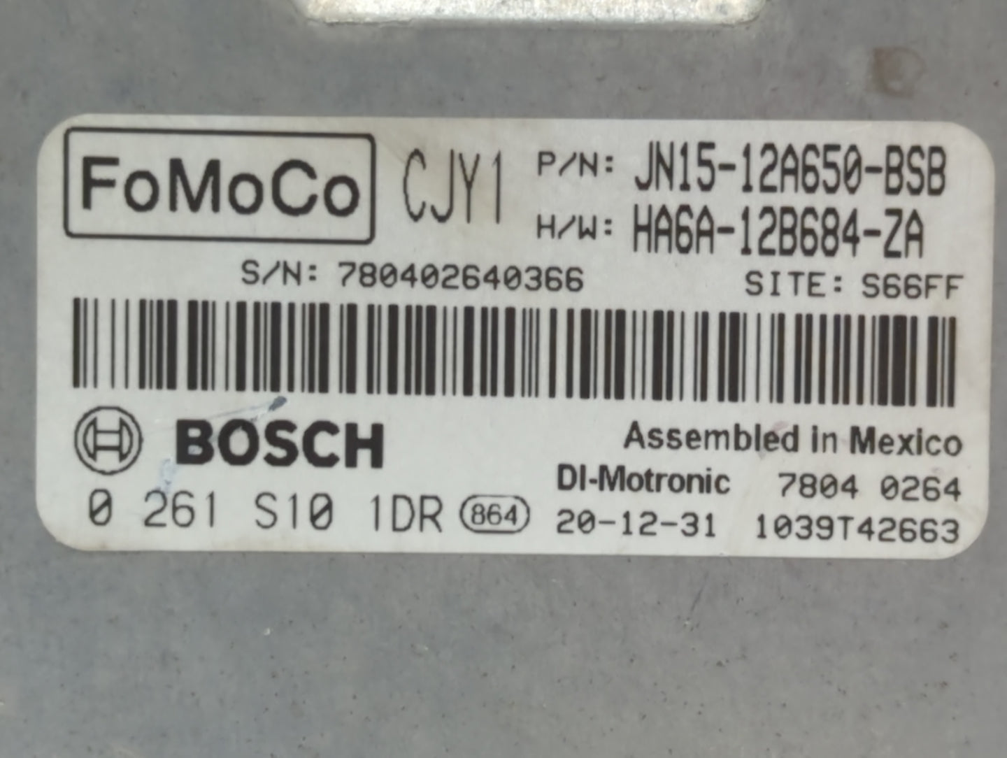 2018-2021 Ford Ecosport PCM Engine Control Computer ECU ECM PCU OEM P/N:JN15-12A650-BSB Fits Fits 2018 2019 2020 2021 OEM Us