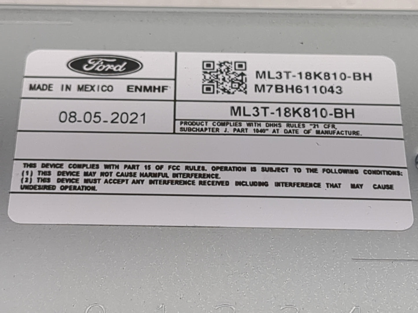 2021-2022 Ford F-150 Radio AM FM Cd Player Receiver Replacement P/N:ML3T-18K810-BH M7BH611043 Fits Fits 2021 2022 OEM Used A