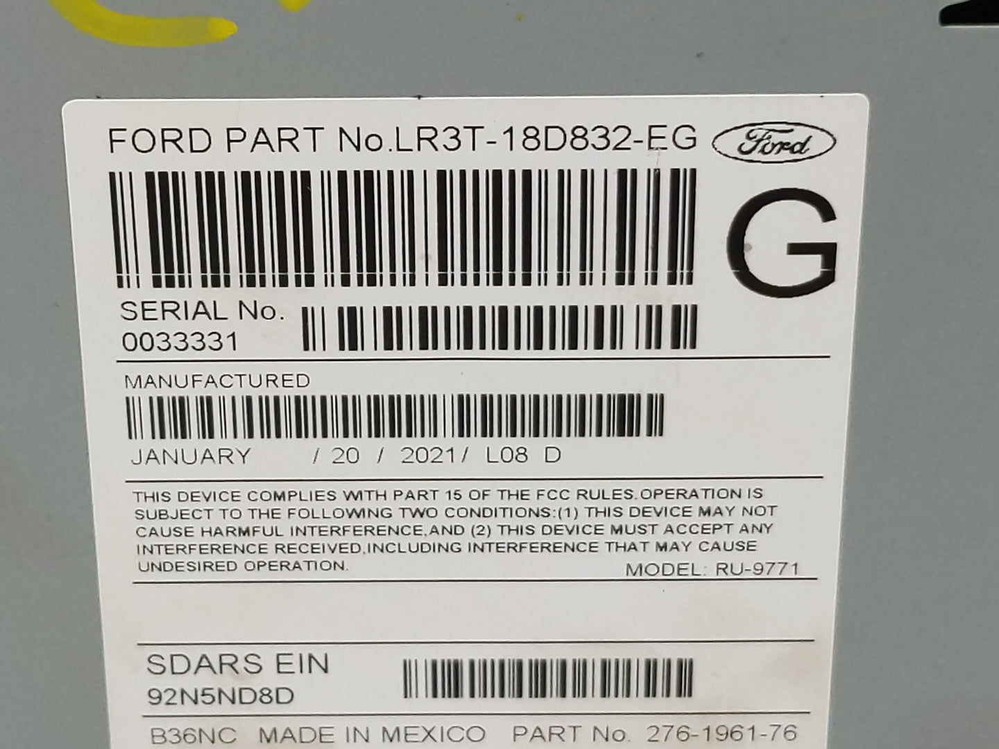 2019-2022 Ford Mustang Radio AM FM Cd Player Receiver Replacement P/N:LR3T-18D832-EG Fits Fits 2019 2020 2021 2022 OEM Used 