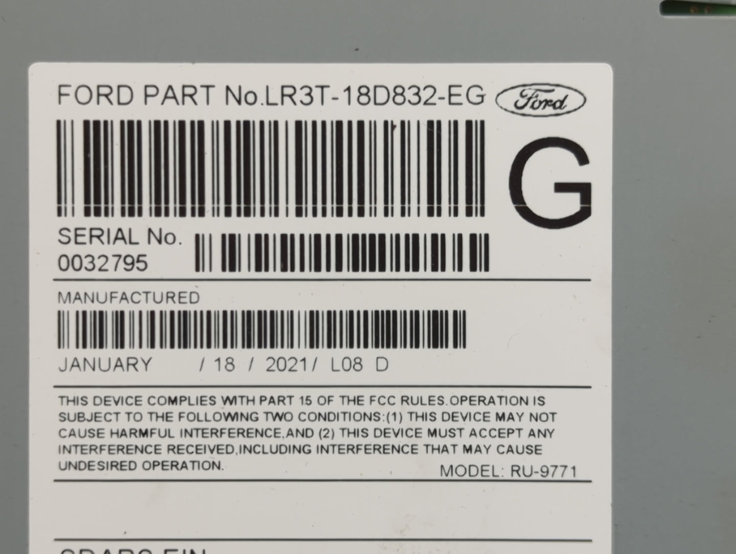2021 Ford Mustang Radio AM FM Cd Player Receiver Replacement P/N:LR3T-18D832-EG RU-9771S-B, RU-9771 Fits OEM Used Auto Parts
