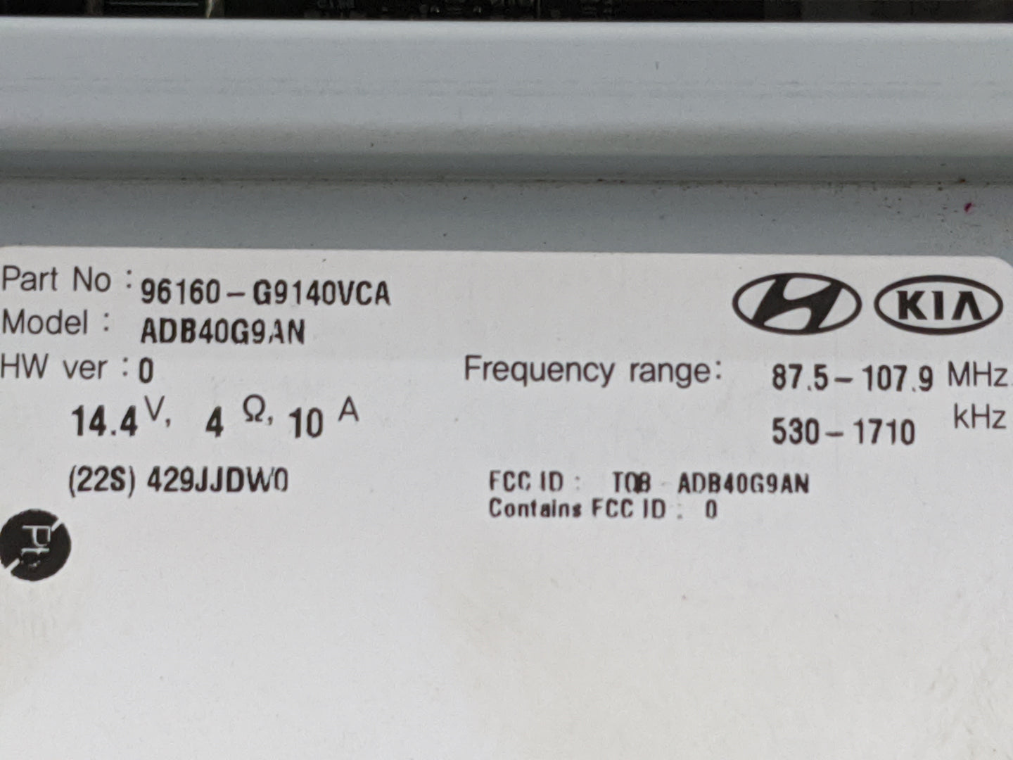 2019-2021 Genesis G70 Radio AM FM Cd Player Receiver Replacement P/N:96160-G9140VCA ADB40G9AN Fits Fits 2019 2020 2021 OEM U