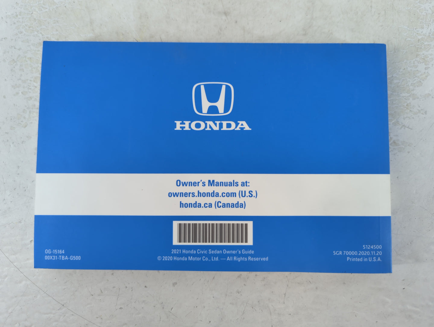 2021 Honda Civic Owners Manual Book Guide P/N:00X31-TBA-G500 OEM Used Auto Parts - Oemusedautoparts1.com