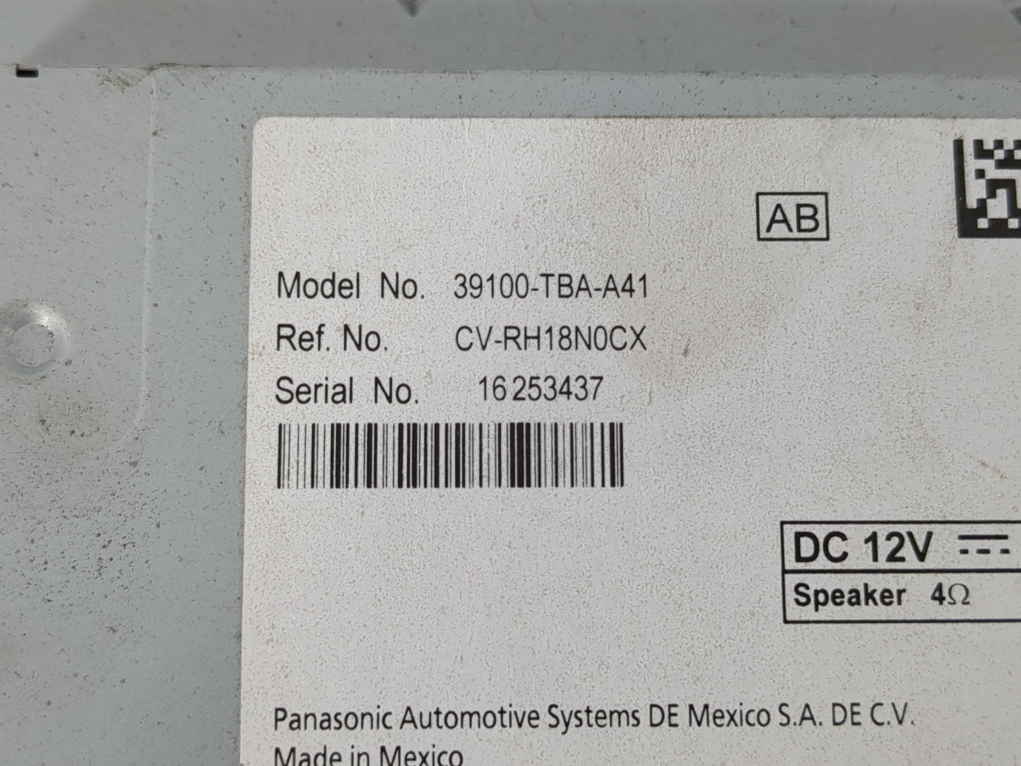 2019-2021 Honda Civic Radio AM FM Cd Player Receiver Replacement P/N:39100-TBA-A41 Fits Fits 2019 2020 2021 OEM Used Auto Pa