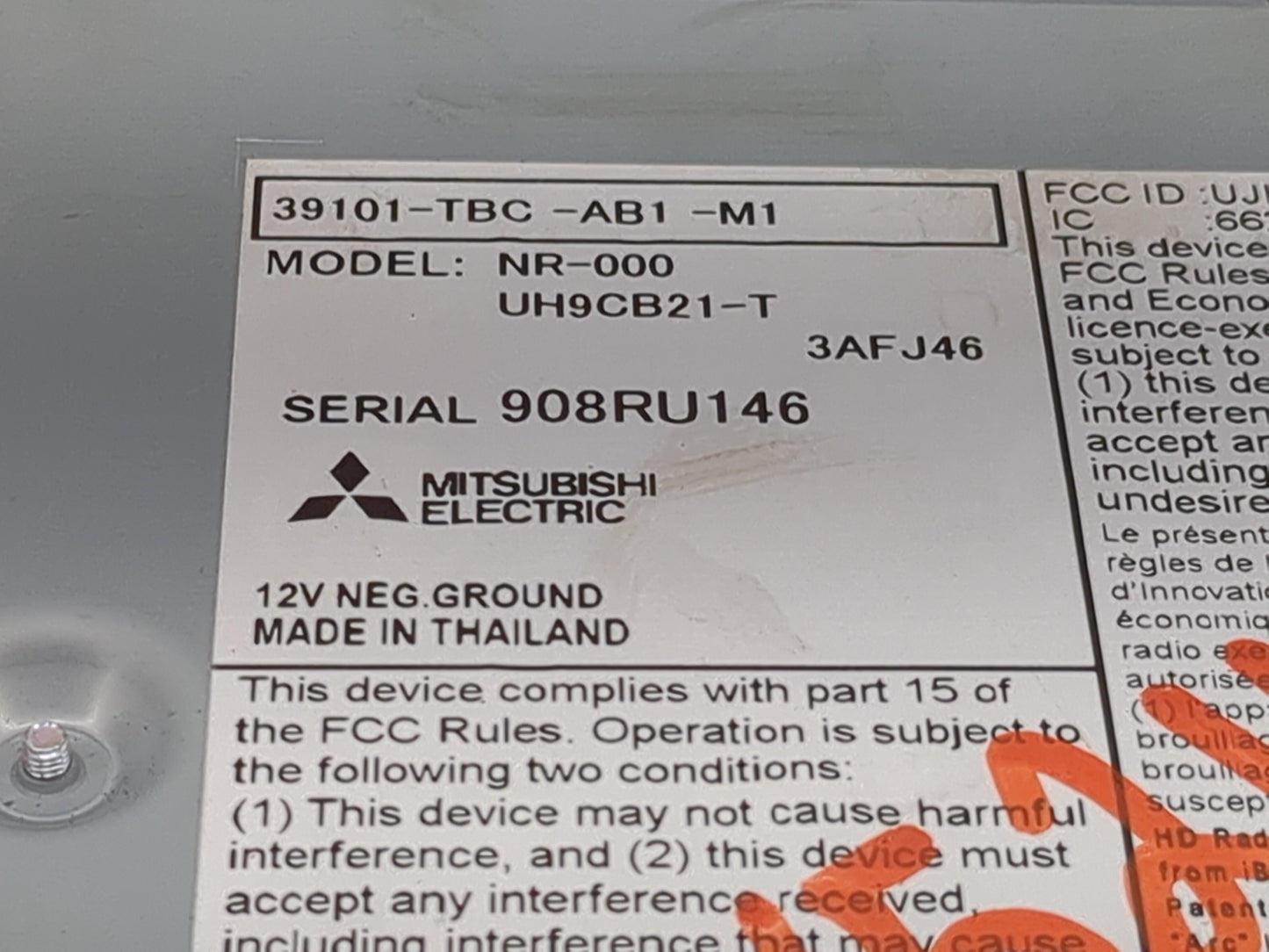 2019-2021 Honda Civic Radio AM FM Cd Player Receiver Replacement P/N:39101-TBC-AB1-M1 NR-000, UH9CB21-T Fits Fits 2019 2020 
