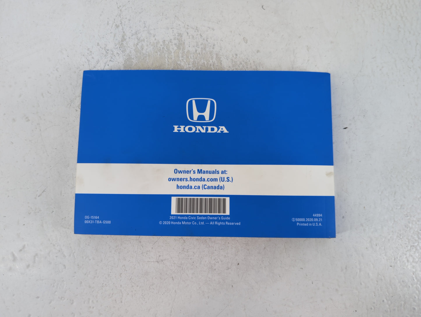 2021 Honda Civic Owners Manual Book Guide P/N:00X31-TBA-G500 OEM Used Auto Parts - Oemusedautoparts1.com