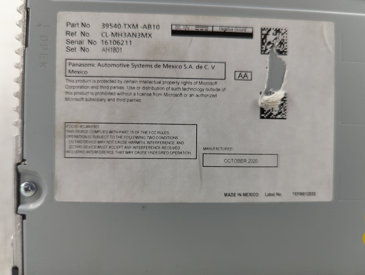 2019-2022 Honda Insight Radio AM FM Cd Player Receiver Replacement P/N:39540-TXM-AB10 CL-MH3AN3MX Fits Fits 2019 2020 2021 2