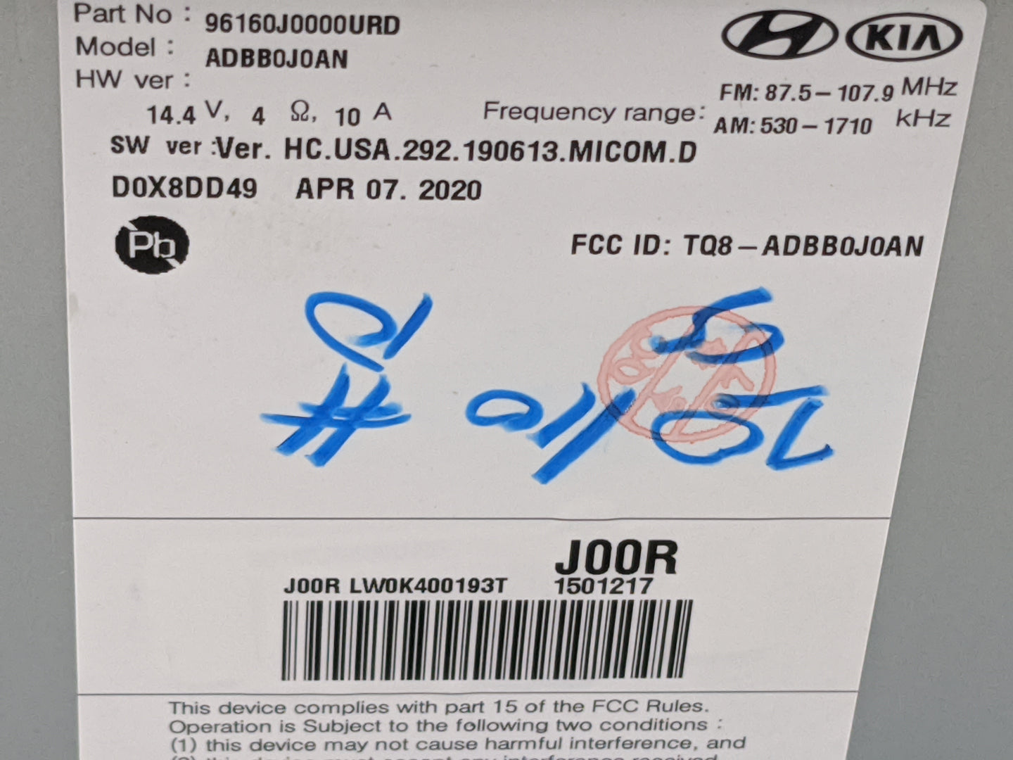 2018-2022 Hyundai Accent Radio AM FM Cd Player Receiver Replacement P/N:96160J0000URD ADBB0J0AN Fits Fits 2018 2019 2020 202