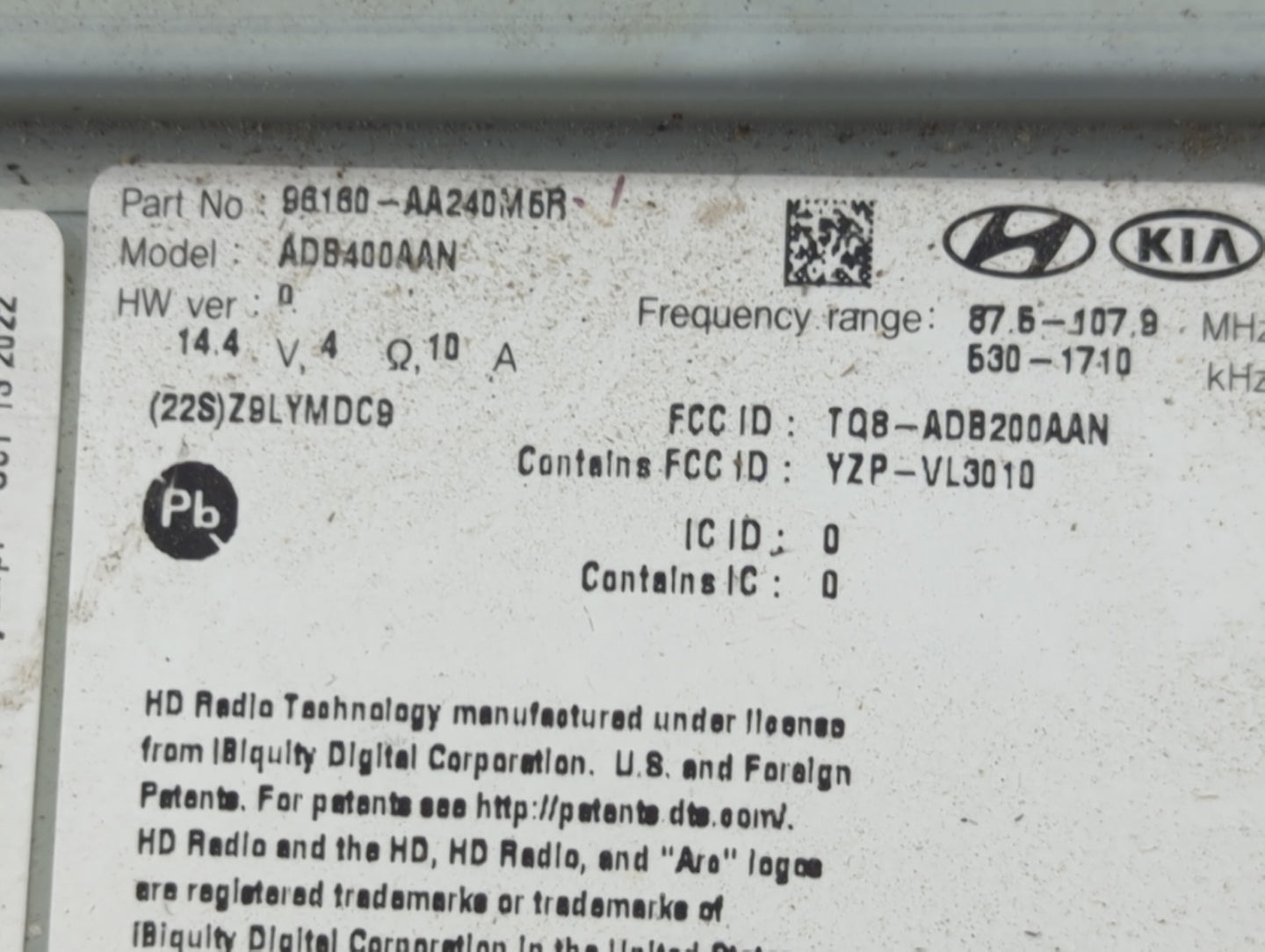 2021-2022 Hyundai Elantra Radio AM FM Cd Player Receiver Replacement P/N:96160-AA240M5R Fits Fits 2021 2022 OEM Used Auto Pa