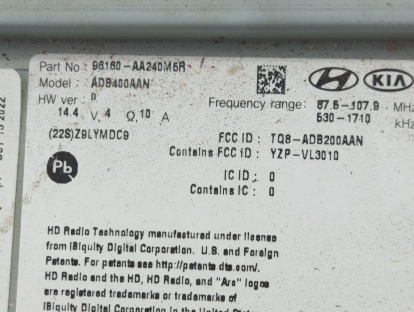 2021-2022 Hyundai Elantra Radio AM FM Cd Player Receiver Replacement P/N:96160-AA240M5R Fits Fits 2021 2022 OEM Used Auto Pa