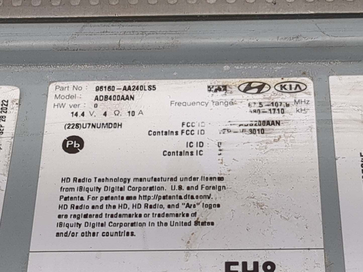 2021-2022 Hyundai Elantra Radio AM FM Cd Player Receiver Replacement P/N:96160-AA240LS5 ADB400AAN Fits Fits 2021 2022 OEM Us
