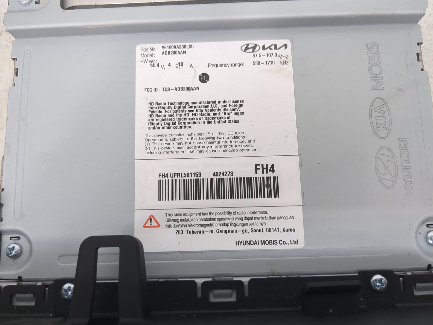 2021-2022 Hyundai Elantra Radio AM FM Cd Player Receiver Replacement P/N:96160AA230LS5 ADB200AAN Fits Fits 2021 2022 OEM Use