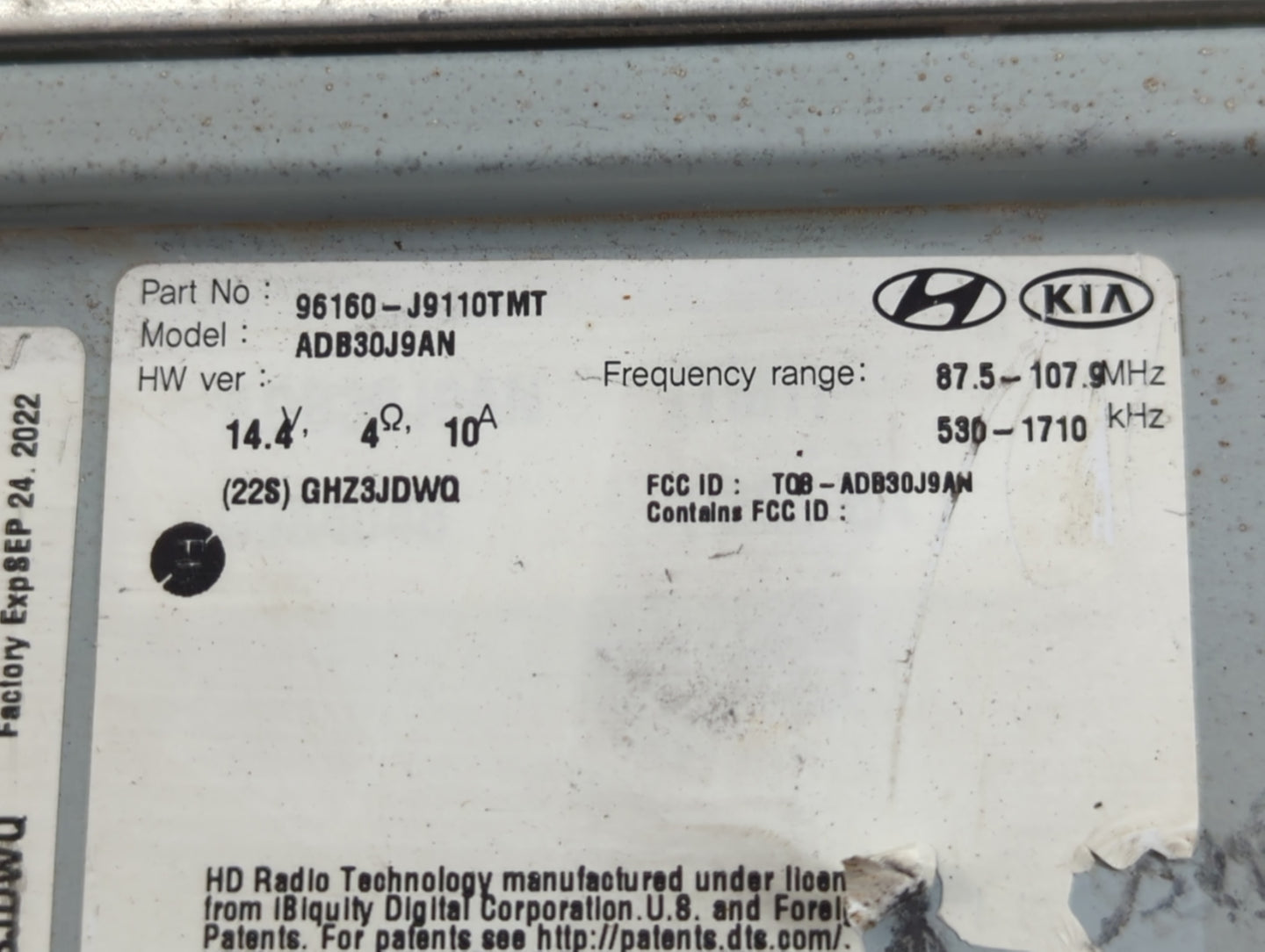 2018-2021 Hyundai Kona Radio AM FM Cd Player Receiver Replacement P/N:96160-J9110TMT Fits Fits 2018 2019 2020 2021 OEM Used 