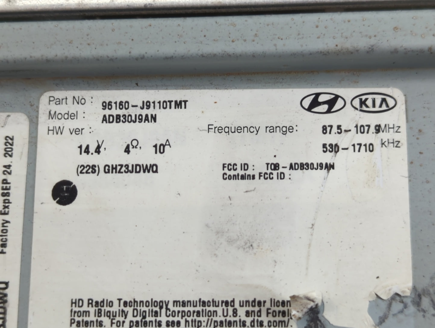 2018-2021 Hyundai Kona Radio AM FM Cd Player Receiver Replacement P/N:96160-J9110TMT Fits Fits 2018 2019 2020 2021 OEM Used 