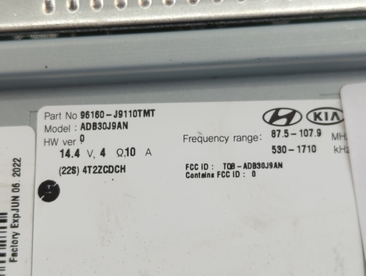 2018-2021 Hyundai Kona Radio AM FM Cd Player Receiver Replacement P/N:96160-J9110TMT Fits Fits 2018 2019 2020 2021 OEM Used 