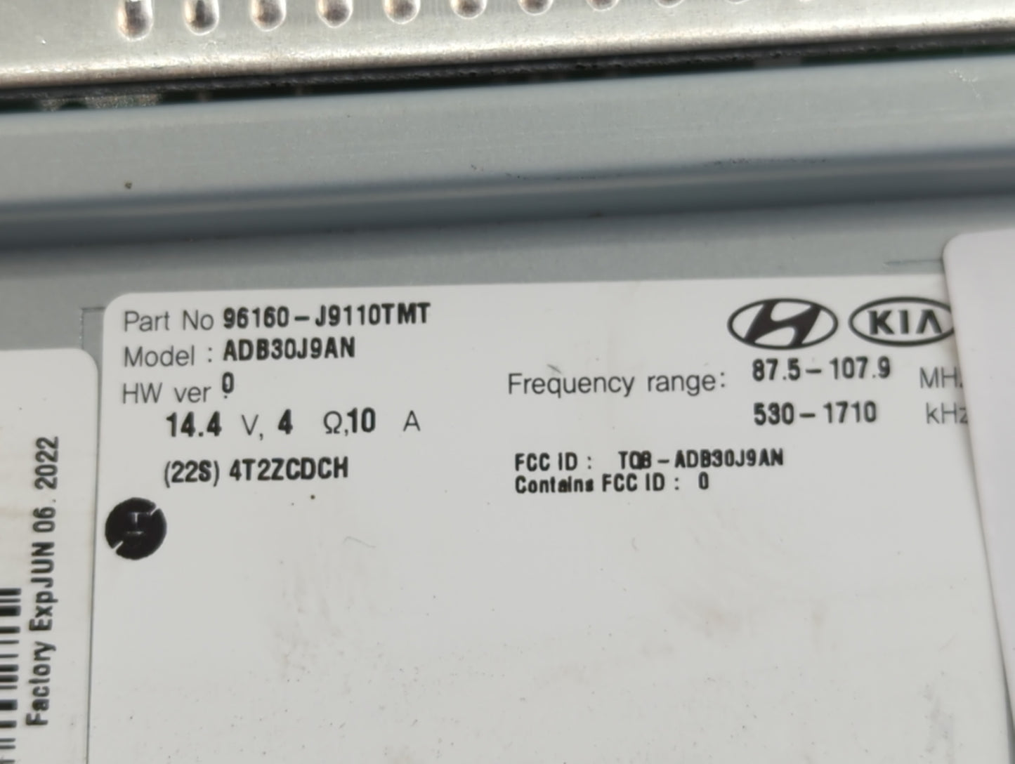2018-2021 Hyundai Kona Radio AM FM Cd Player Receiver Replacement P/N:96160-J9110TMT Fits Fits 2018 2019 2020 2021 OEM Used 