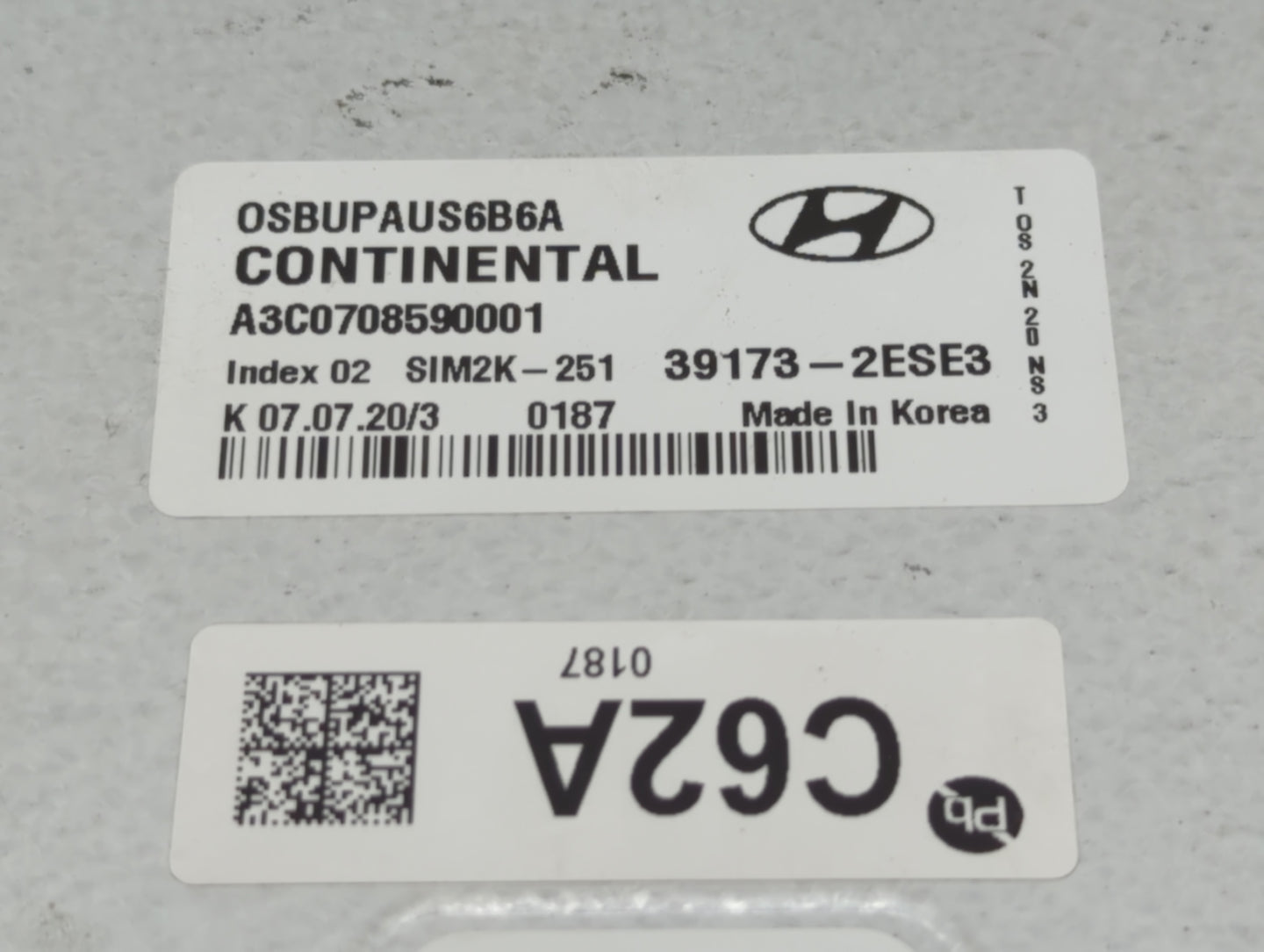 2018-2021 Hyundai Kona PCM Engine Control Computer ECU ECM PCU OEM P/N:39173-2ESE3 Fits Fits 2018 2019 2020 2021 OEM Used Au