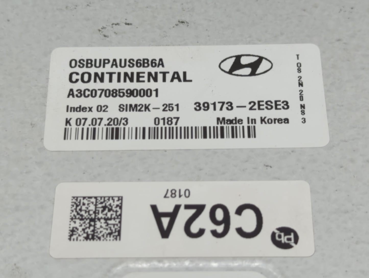 2018-2021 Hyundai Kona PCM Engine Control Computer ECU ECM PCU OEM P/N:39173-2ESE3 Fits Fits 2018 2019 2020 2021 OEM Used Au