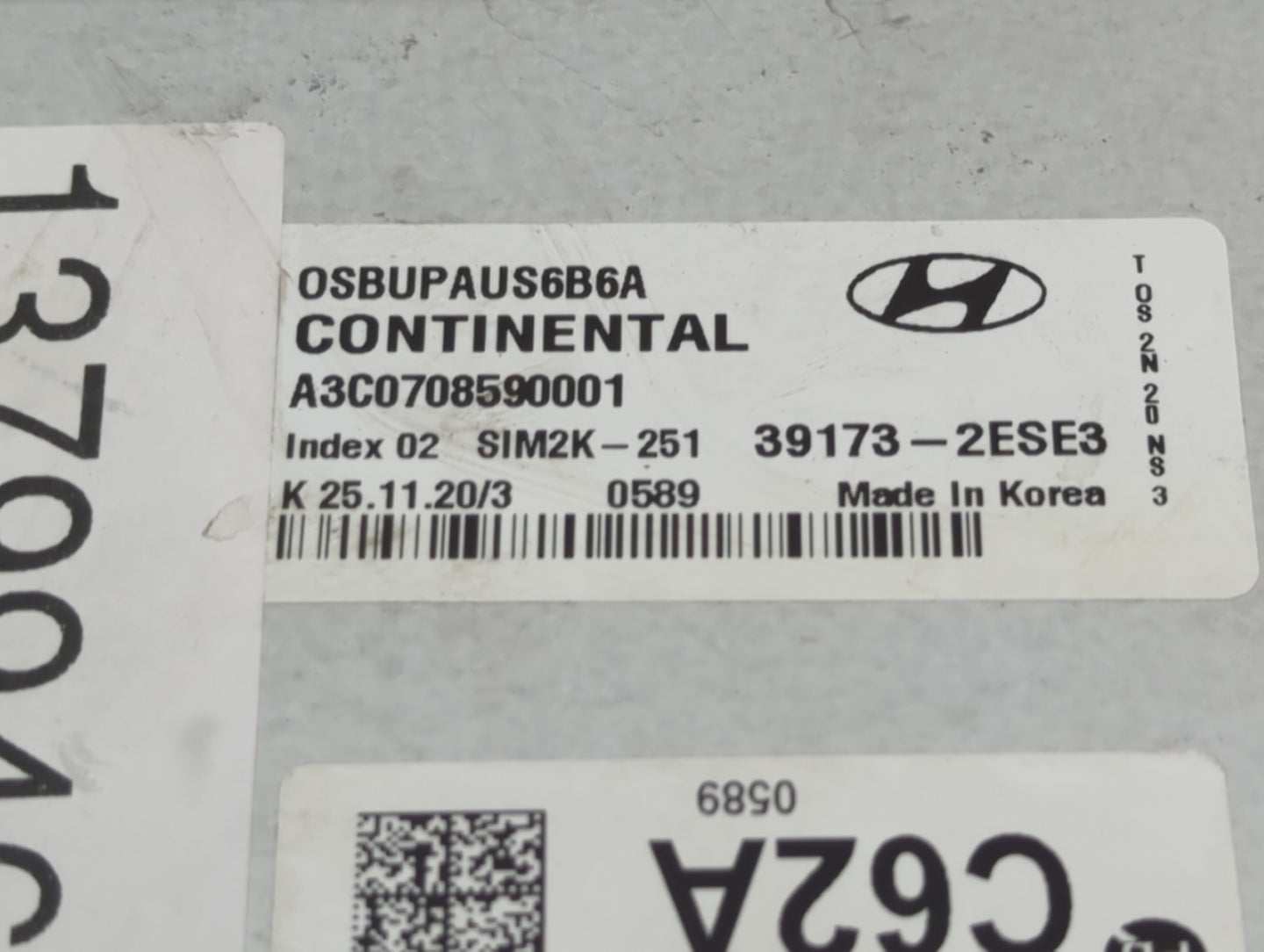 2020-2021 Hyundai Kona PCM Engine Control Computer ECU ECM PCU OEM P/N:39173-2ESE3 Fits Fits 2020 2021 OEM Used Auto Parts -