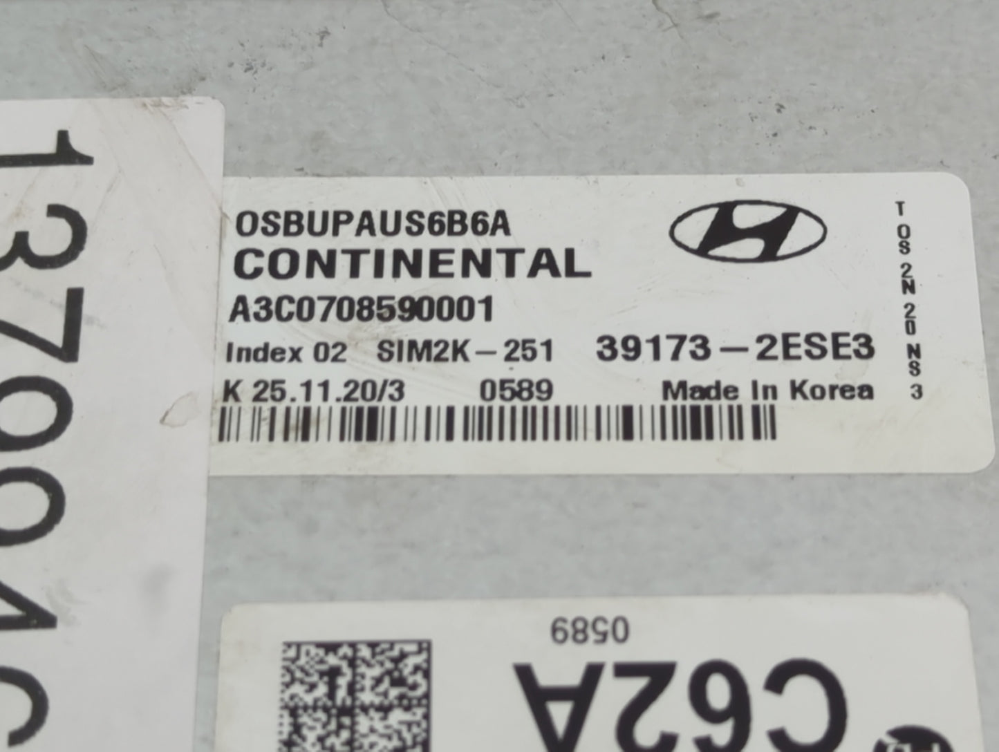 2020-2021 Hyundai Kona PCM Engine Control Computer ECU ECM PCU OEM P/N:39173-2ESE3 Fits Fits 2020 2021 OEM Used Auto Parts -