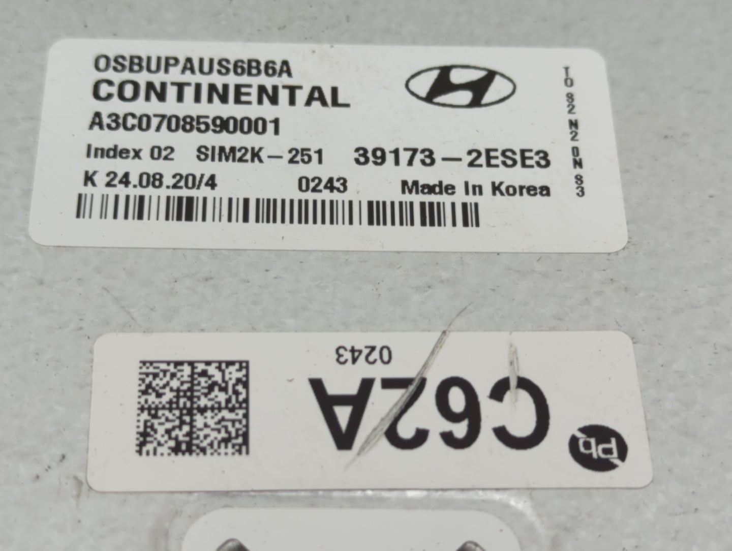 2020-2021 Hyundai Kona PCM Engine Control Computer ECU ECM PCU OEM P/N:39173-2ESE3 Fits Fits 2020 2021 OEM Used Auto Parts -