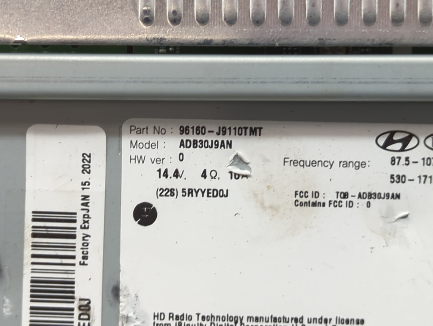 2018-2021 Hyundai Kona Radio AM FM Cd Player Receiver Replacement P/N:96160-J9110TMT ADB30J9AN Fits Fits 2018 2019 2020 2021