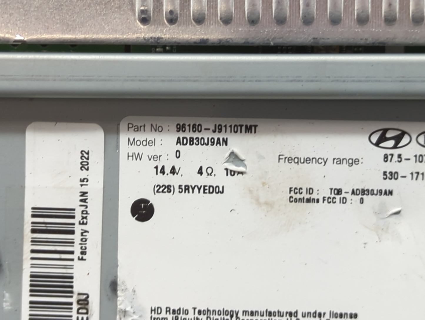 2018-2021 Hyundai Kona Radio AM FM Cd Player Receiver Replacement P/N:96160-J9110TMT ADB30J9AN Fits Fits 2018 2019 2020 2021