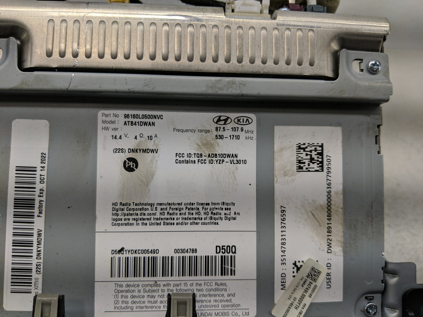 2020-2023 Hyundai Sonata Radio AM FM Cd Player Receiver Replacement P/N:96160L0500NVC Fits Fits 2020 2021 2022 2023 OEM Used