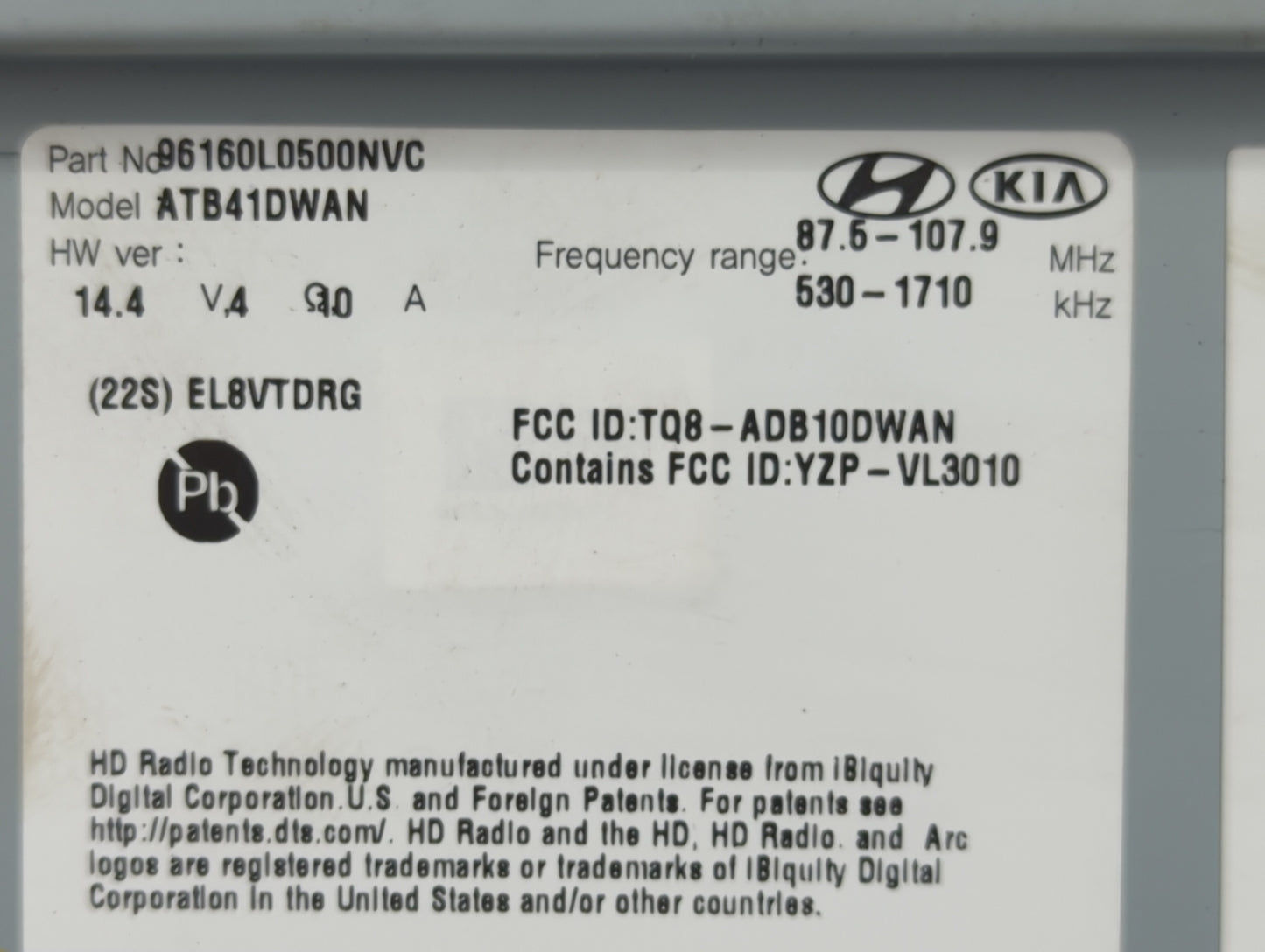 2020-2023 Hyundai Sonata Radio AM FM Cd Player Receiver Replacement P/N:96160L0500NVC Fits Fits 2020 2021 2022 2023 OEM Used